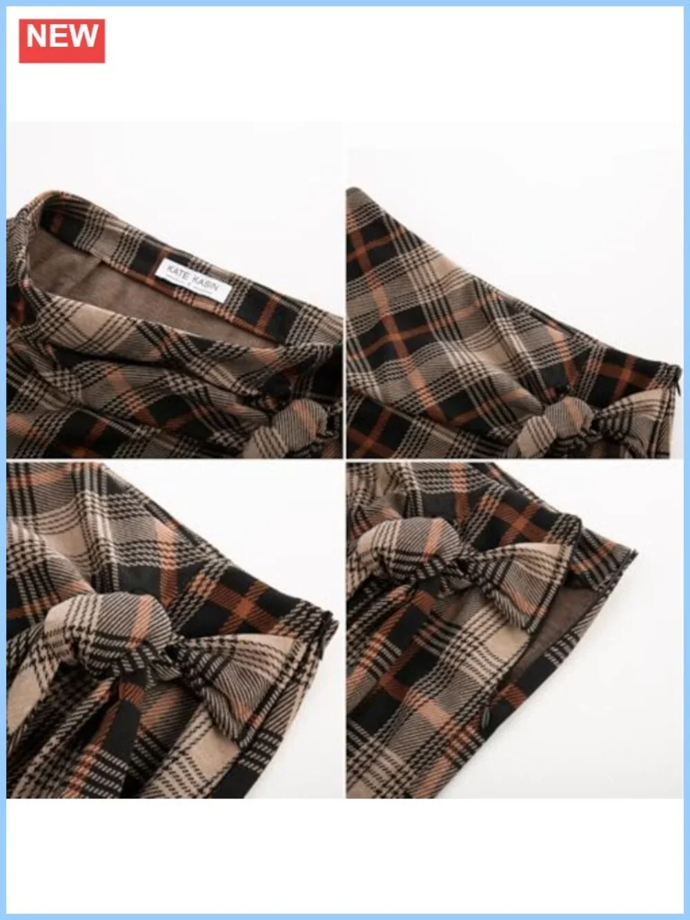 Women's Plaid Pencil Skirt High Waist Bow Tie Stretch Bodycon Mini